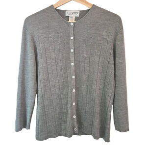 Talbots Cardigan Sweater Silk Button Down Grey Women's Large